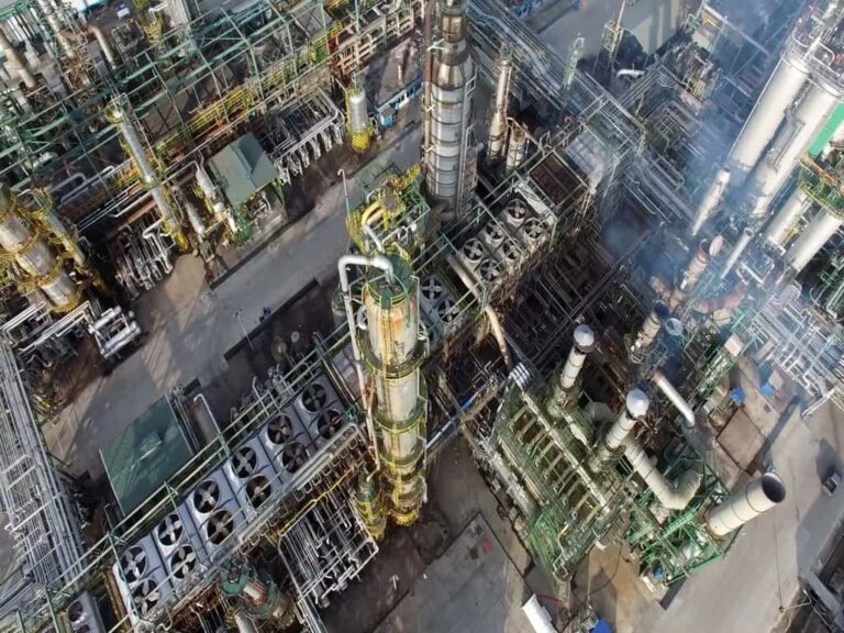 Aerial view of an oil refinery plant.